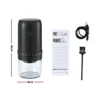 Black electric coffee grinder with accessories