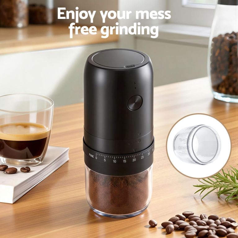Electric coffee grinder on kitchen bench