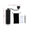devanti manual coffee grinder with 24 adjustable settings | hand coffee bean burr mill for espresso french press | portable stainless steel quiet grinder with storage bag for travel camping, black Manual coffee grinder with dimensions and accessories