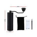 devanti manual coffee grinder with 24 adjustable settings | hand coffee bean burr mill for espresso french press | portable stainless steel quiet grinder with storage bag for travel camping, black Manual coffee grinder with dimensions and accessories