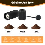 devanti manual coffee grinder with 24 adjustable settings | hand coffee bean burr mill for espresso french press | portable stainless steel quiet grinder with storage bag for travel camping, black Manual coffee grinder with grind size comparison