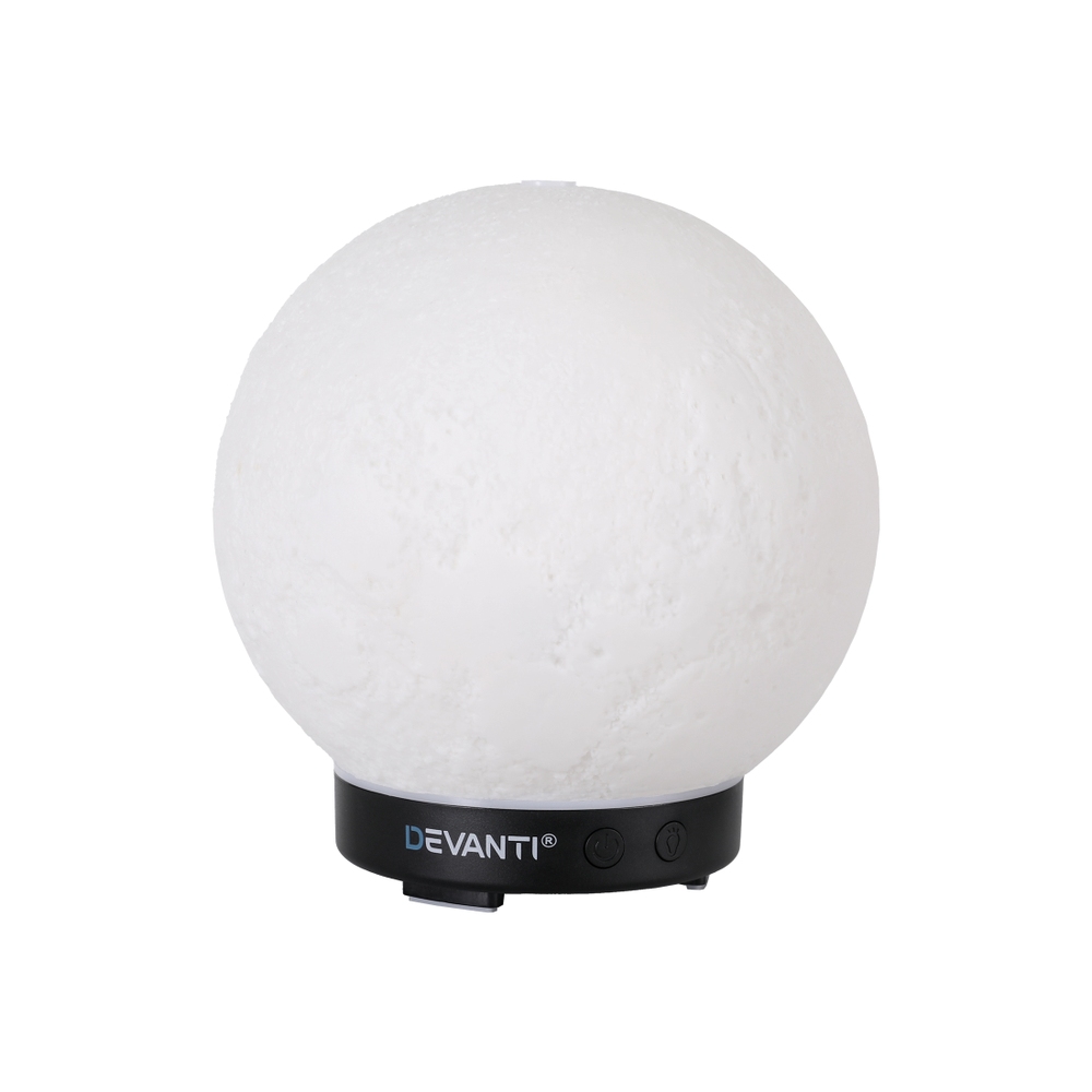 Moon-shaped LED lamp on black base