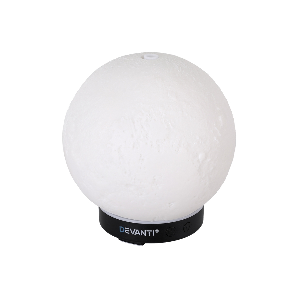 Moon-shaped LED lamp on black base