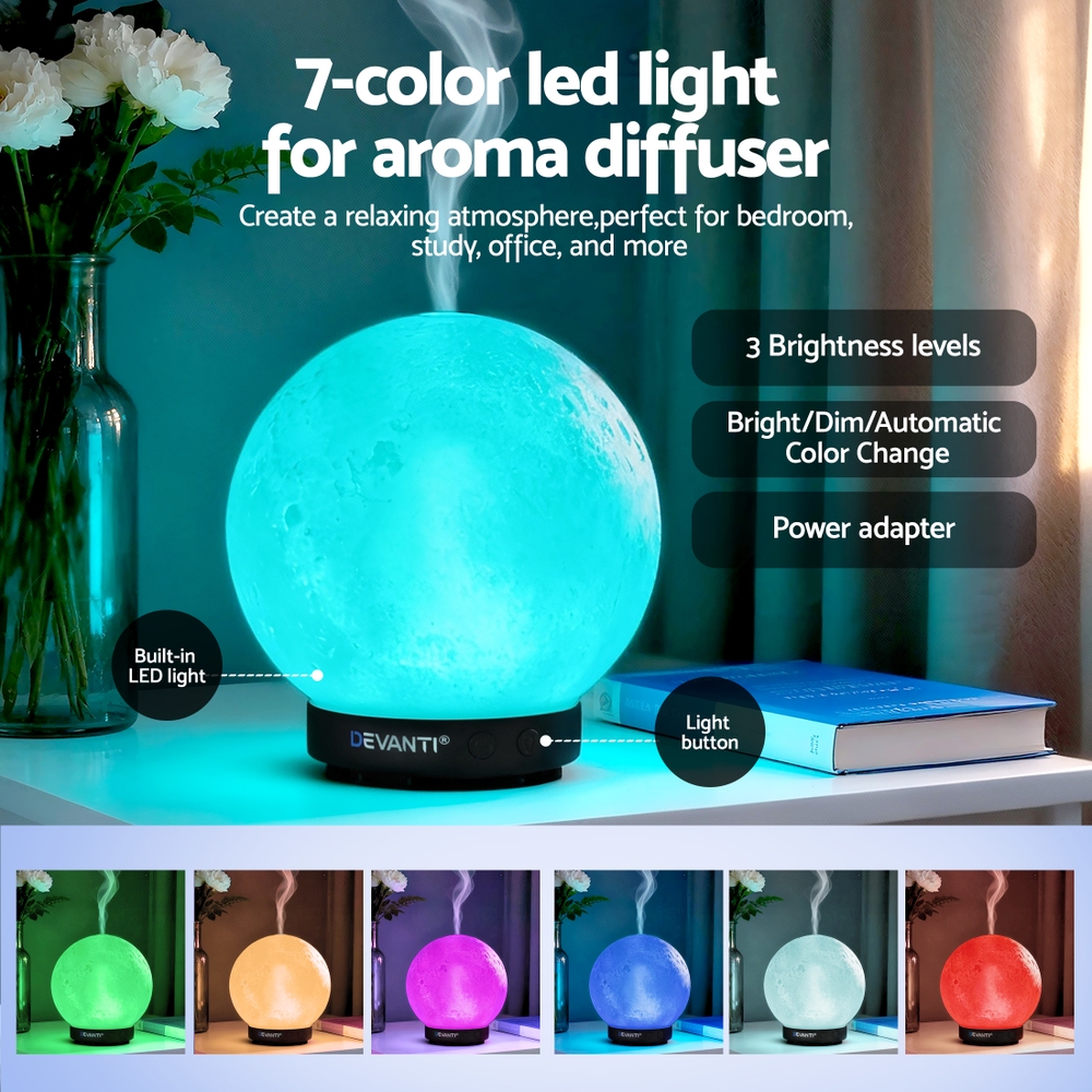 Moon-shaped LED aroma diffuser with colourful lighting