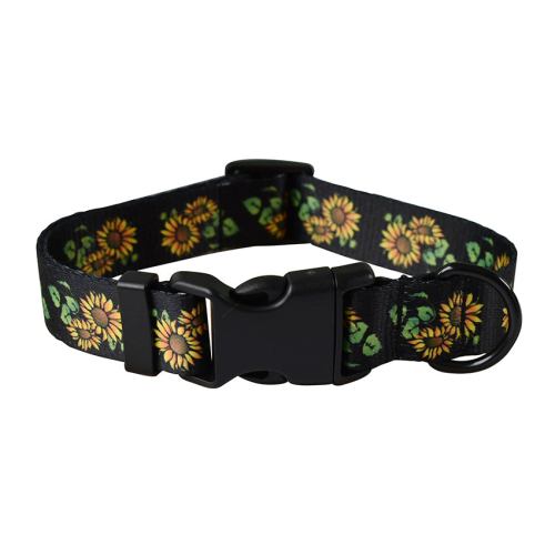 Black dog collar with sunflower pattern