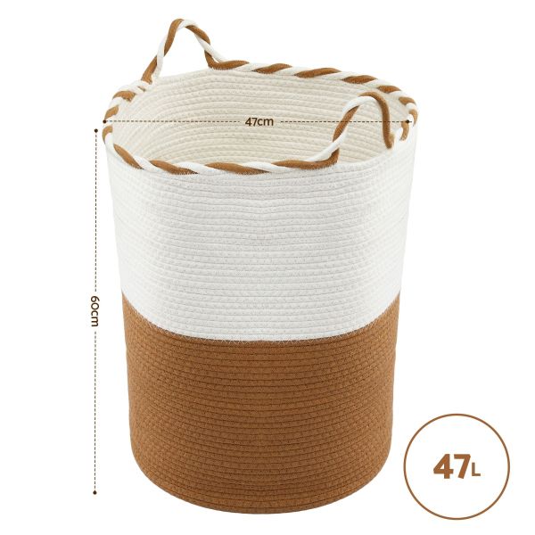 artiss woven laundry basket with handles foldable white & brown White and brown woven storage basket with handles