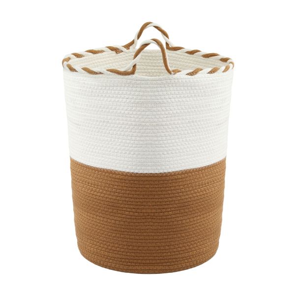 artiss woven laundry basket with handles foldable white & brown Two-tone woven rope laundry basket with handles