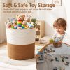 artiss woven laundry basket with handles foldable white & brown Soft cotton toy basket in child’s bedroom