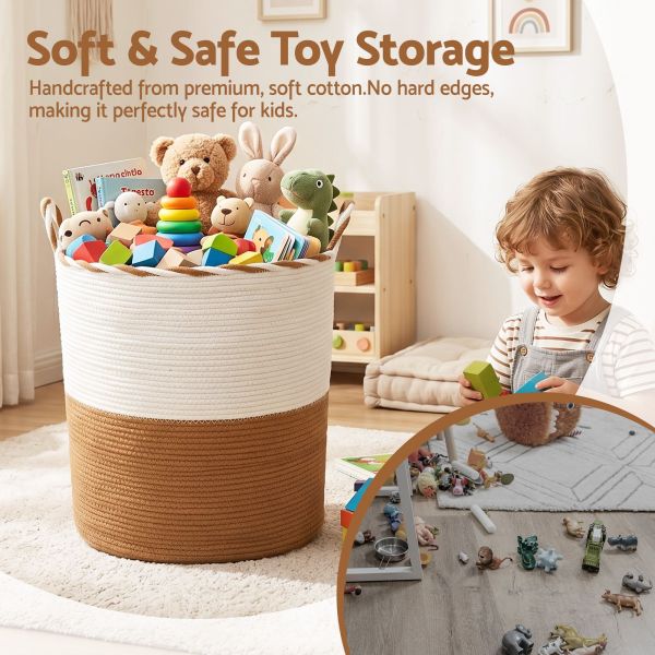 artiss woven laundry basket with handles foldable white & brown Soft cotton toy basket in child’s bedroom
