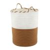 artiss woven laundry basket with handles foldable white & brown Two-tone woven rope storage basket with handles