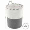 Grey and white woven storage basket with handles