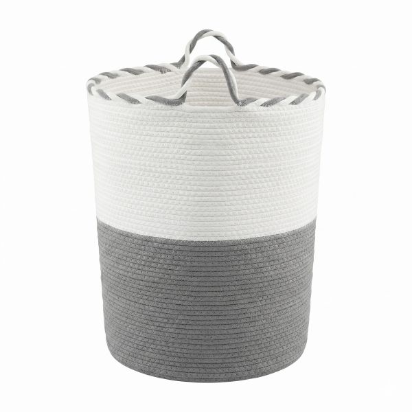 Grey and white woven rope storage basket