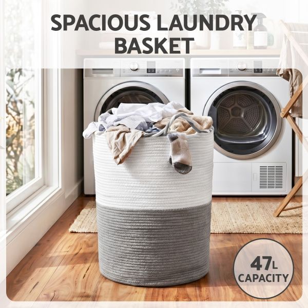 Large laundry basket in modern laundry room