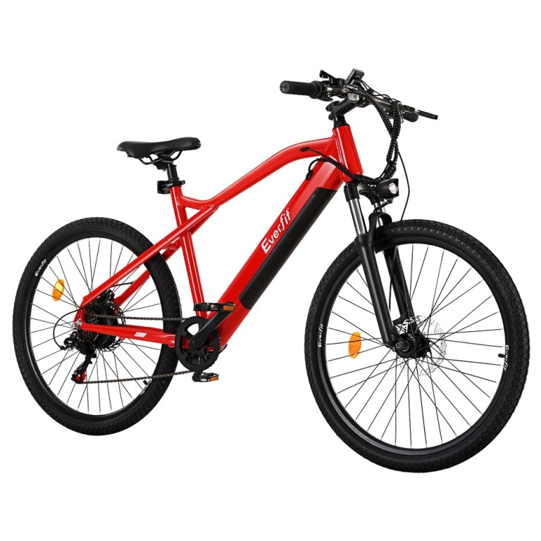 ebike c 26in alu rd 202504111612 00.jpg Red Everfit electric mountain bike on white
