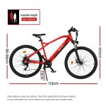 everfit 26 inch electric bike mountain bicycle ebike built in battery 250w Red Everfit electric bike with dimensions shown
