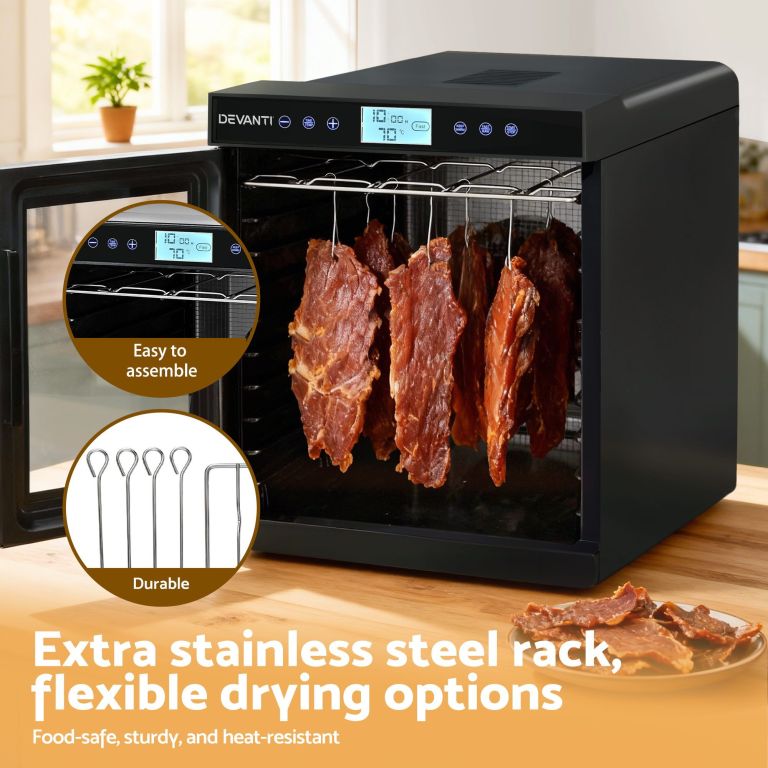devanti 10 trays food dehydrator with stainless steel tray Digital food dehydrator drying hanging beef jerky