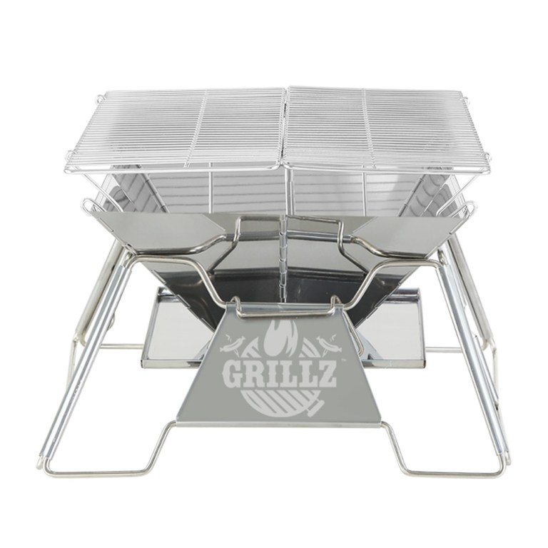 Portable stainless steel charcoal barbecue grill with foldable legs