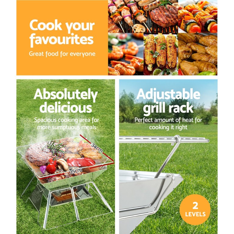 Portable charcoal barbecue grill with cooking food