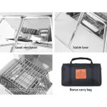 Portable stainless steel charcoal grill features and carry bag
