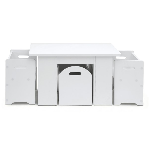 keezi 3pcs kids table and chairs set storage toys play activity desk White children’s table and chair set with storage