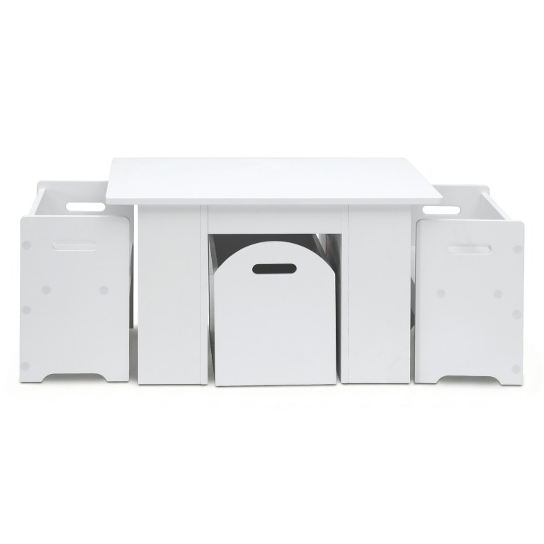 keezi 3pcs kids table and chairs set storage toys play activity desk White children’s table and chair set with storage