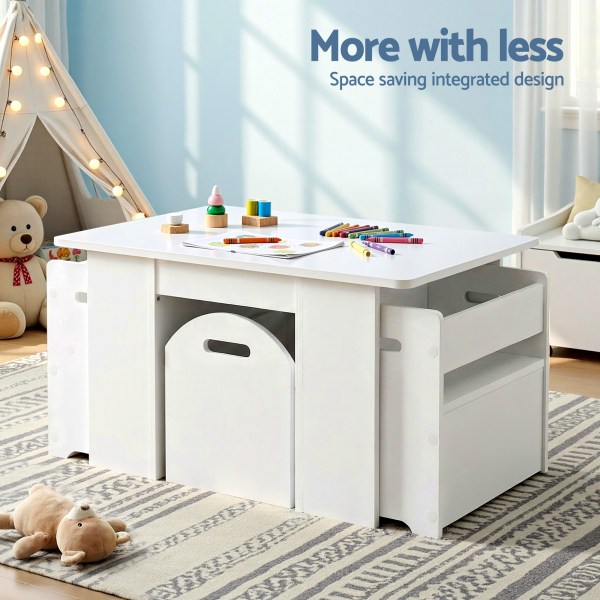keezi 3pcs kids table and chairs set storage toys play activity desk Space-saving kids table with integrated storage drawers