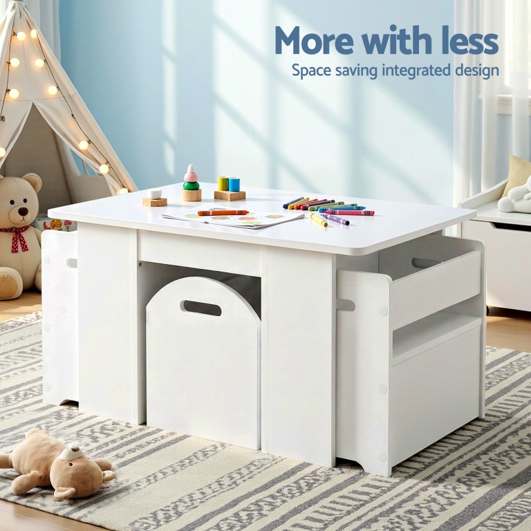 keezi 3pcs kids table and chairs set storage toys play activity desk Space-saving kids table with integrated storage drawers
