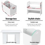 keezi 3pcs kids table and chairs set storage toys play activity desk White children’s table, chairs and storage box dimensions