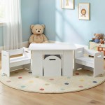 keezi 3pcs kids table and chairs set storage toys play activity desk Children’s table and chairs in pastel playroom