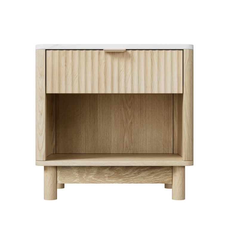 Light timber bedside table with drawer and shelf