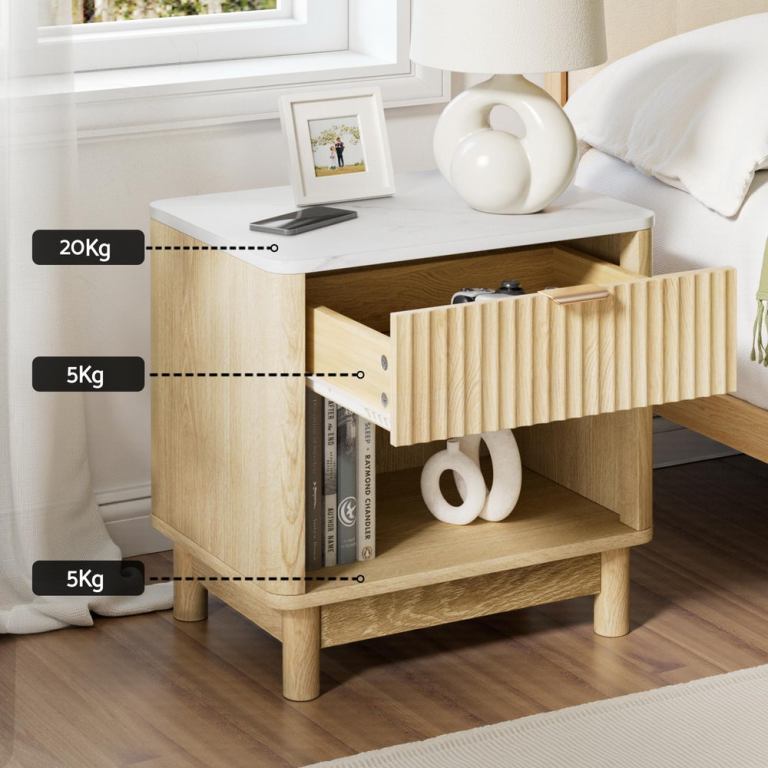 Wooden bedside table with drawer and shelf