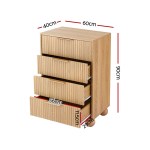 Wooden four-drawer chest with dimensions labelled