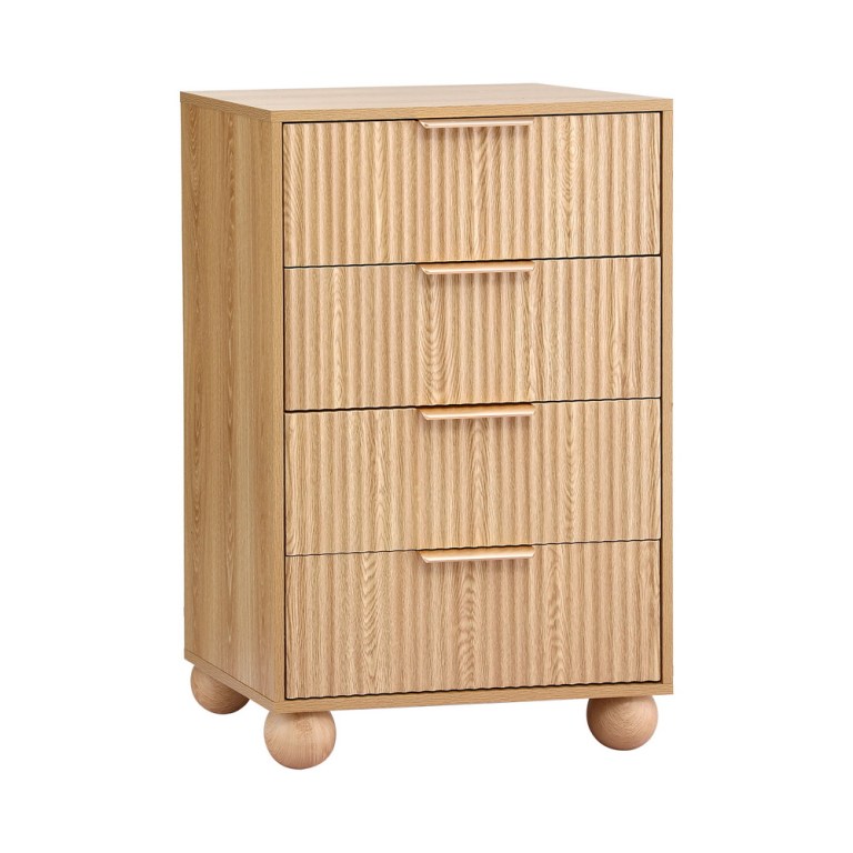 Light oak four-drawer chest with rounded feet