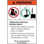 Warning label about furniture tip-over hazards