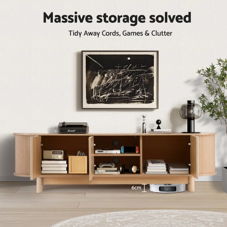 Modern wooden TV cabinet with ample storage space