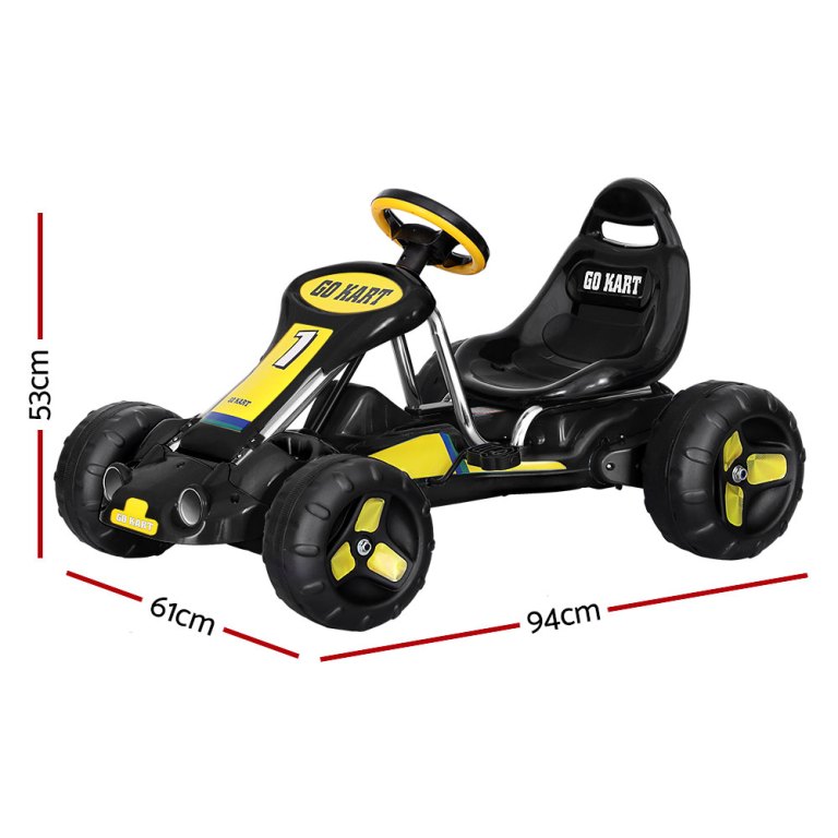 rigo kids pedal go kart ride on toys racing car plastic tyre black Black and yellow kids go-kart with dimensions