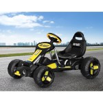 rigo kids pedal go kart ride on toys racing car plastic tyre black Black and yellow go-kart on racetrack