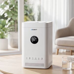 Devanti humidifier emitting mist in bright living room