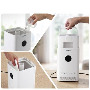 Filling and assembling Devanti humidifier on table