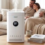 devanti ultrasonic humidifier air purifier top fill auto humidity 3.5l white Devanti dehumidifier in cosy living room