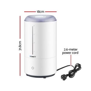 devanti ultrasonic humidifier aroma diffuser top fill quiet bedroom 4l white Devanti humidifier with dimensions and power cord