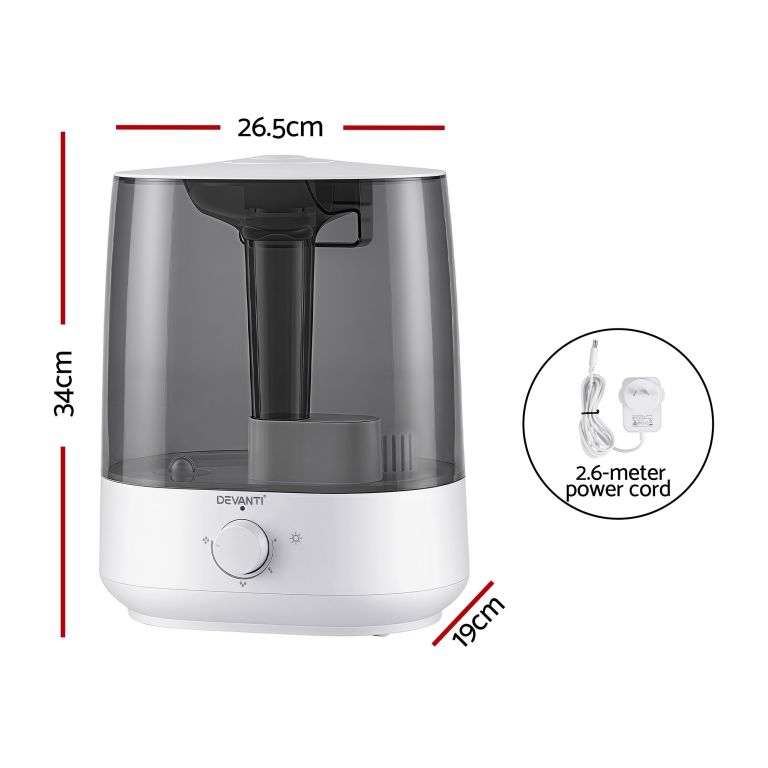 Devanti humidifier with dimensions and power cord length