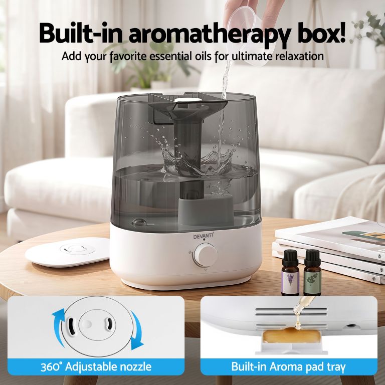 Humidifier with built-in aromatherapy box and adjustable nozzle