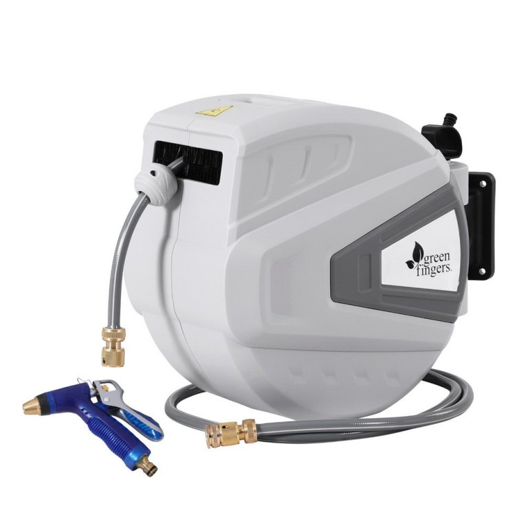 hr wa auto n 30m mtl 215098 00.jpg Wall-mounted retractable garden hose reel with spray nozzle
