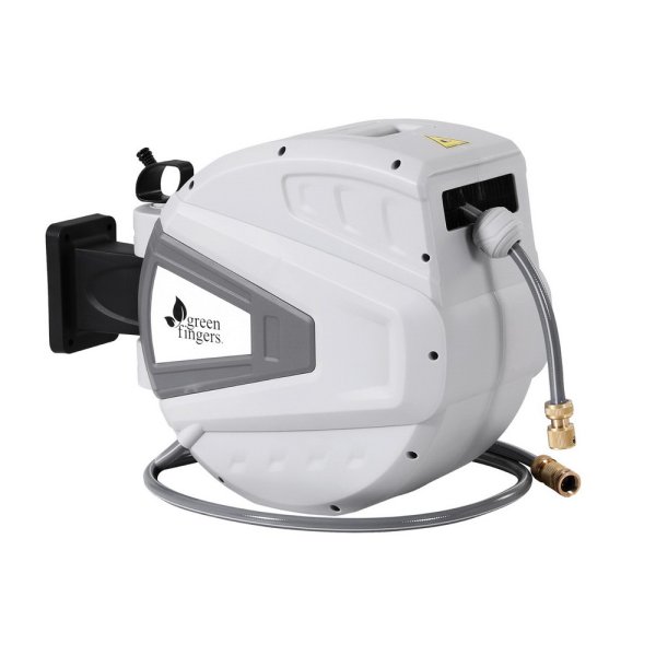 Wall-mounted retractable garden hose reel unit