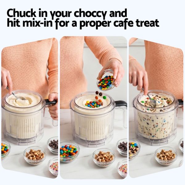 Adding chocolate lollies to ice cream maker