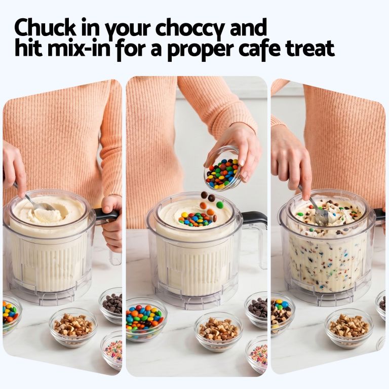 Adding chocolate lollies to ice cream maker