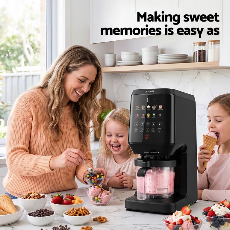 Mother and children making ice cream together