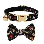 image 1 Black floral cat collar and matching bow tie