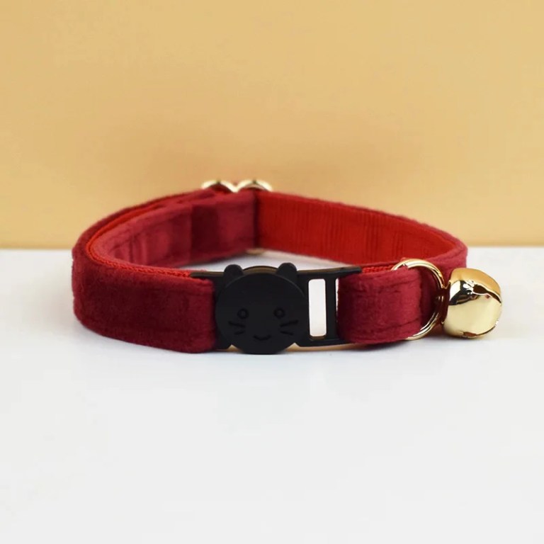 image 1 Red velvet cat collar with bell
